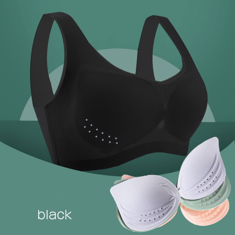 KUIZAP Ultra-thin Ice Silk BraThin Silk Seamless Bra Wireless Underwear  with Removable Pad for Women Breathable(Black)XL 