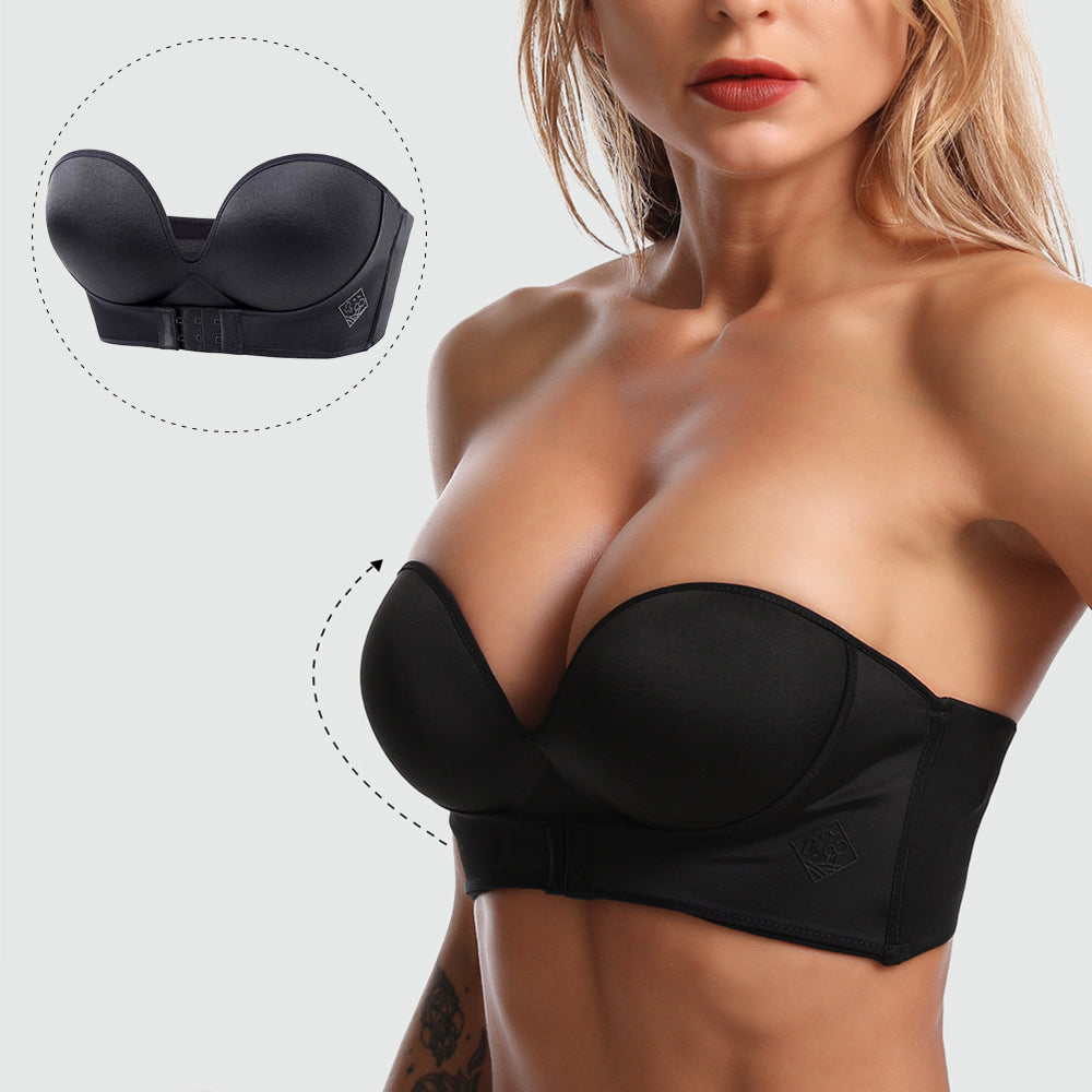 Wireless Pushup Bras - Strapless Front Buckle - UK