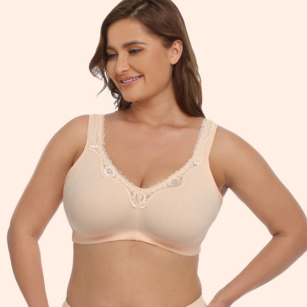 Women's Cotton Full Coverage Wirefree Non-padded Lace Plus Size Bra 36I 