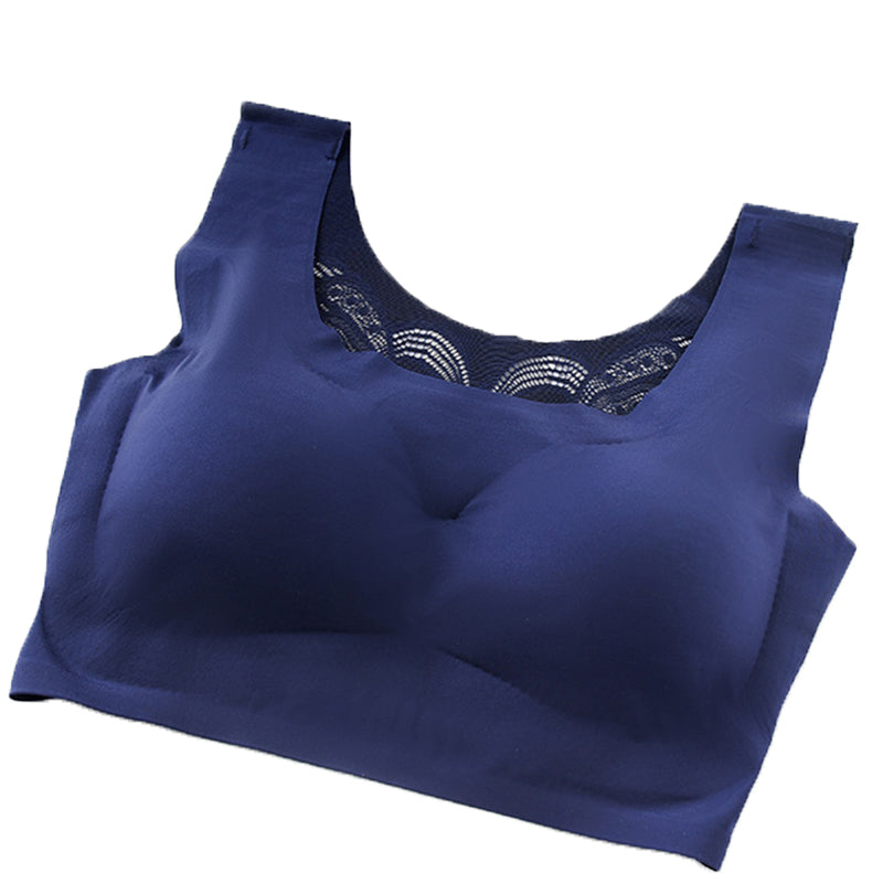 TQWQT Bras for Women Full Coverage Plus Size Ice Silk Bra Seamless with  Removable Pads,Dark Blue XXXL