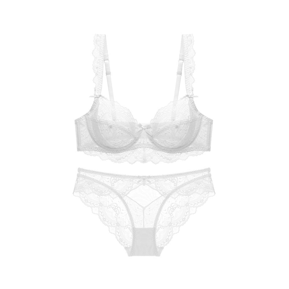 French Lingerie meaning Sexy Women s Underwear Set Push Up Brassiere Lace  Transparent Bra Panty Sets Wedding White Thin Underwear (French Lingerie  meaning Sexy Women s Unde) by